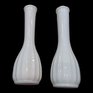Antique MCM Pair Hoosier CLG Co. White Milk Glass Bud Vases 8.75”
